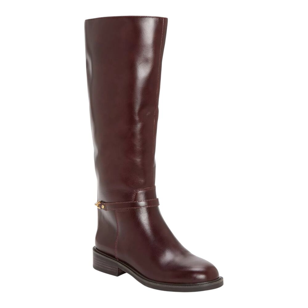Vince Camuto Women's Adria Leather Wide Calf Tall Riding Boots Mahogany Size 7